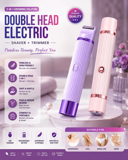 Double Head Electric Shaver + Trimmer  Painless Women's Grooming Tool