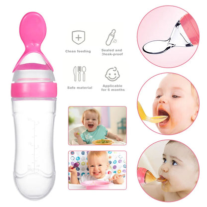 Silicone Squeeze Feeder Spoon  Baby Food Feeding Bottle